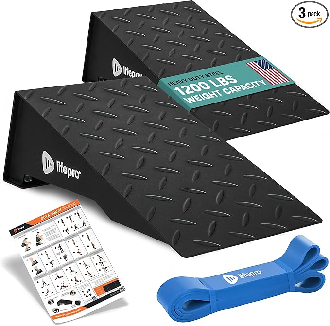 Lifepro 2pcs Metal Squat Wedge Block Non-Slip Squat Wedge with Resistance Band, Slant Board 1200 lbs Calf Stretcher Elevated Squat Tool for Squat and Stretching Exercises (Large 13.7")