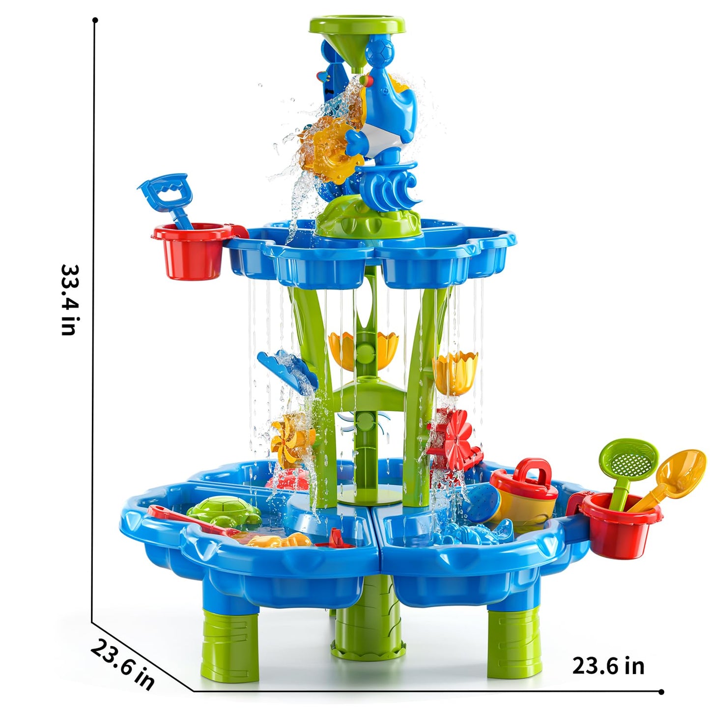 JUKUDAHU 2-Tier Sand and Water Table Toys for Kids Aged 3 4 5 6 7 8, Outdoor Activity Playset Sensory Play Table with Beach Toys Accessories Water Waterfall, Birthday Gifts for Toddlers 3-4 3-5 4-6