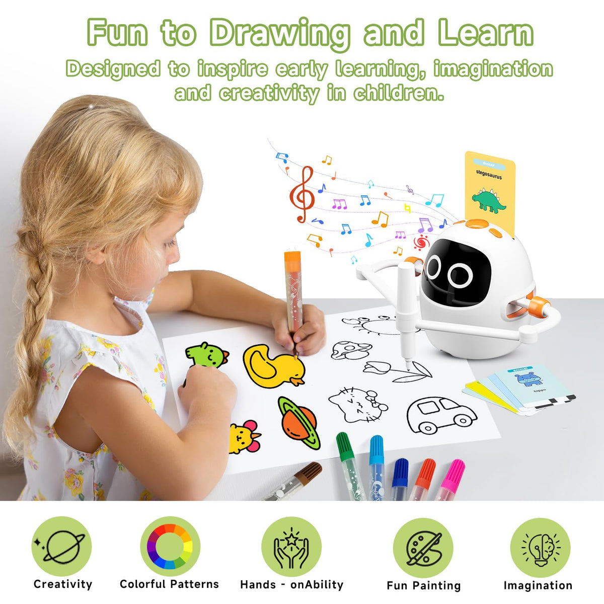Gezxt Drawing Robot for Kids, Montessori Painting Learning Toys, Voice Interactive Educational Drawing Machine with 220 Word Cards for 3 4 5 6 7 8 Year Old Boys Girls Gift