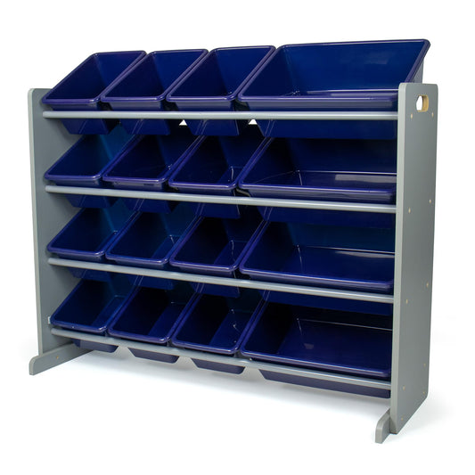 Humble Crew Toy Storage Organizer with 16 Removable Storage Bins for Kids Playroom, 4-Tier Toddler Toy Organization, Grey/Navy