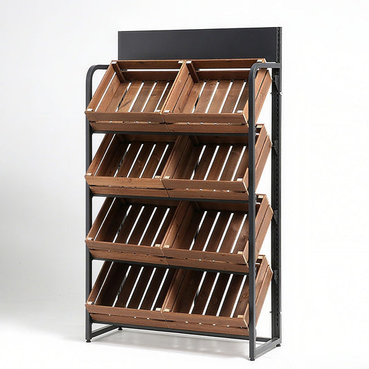 3/4 Tier Solid Wood Kitchen Shelf Rack for Fruits & Vegetables, Large Display Stand for Commercial Supermarket Use, Multi-layer Storage Organizer for Potato, Onion(F-4 Tier)