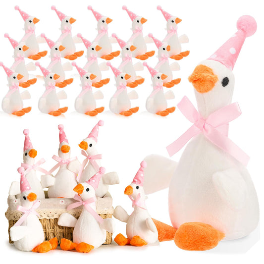 Vertintong 24 Pcs Silly Goose Plush Stuffed Animal Toy Birthday Decorations 8 inch One Silly Goose Baby Shower Party Favor Duck Stuffed Animal with Birthday Hat for Girls Funny Party Supplies (Pink)