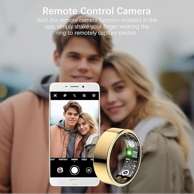 Health Tracker Ring, Smart Health Ring for Women Men with Heart Rate, Blood Oxygen, Sleep Monitor, Steps,Calories, No Subscription Fee, IP68 Waterproof Smart Ring for iPhone & Android (Gold, 11#)