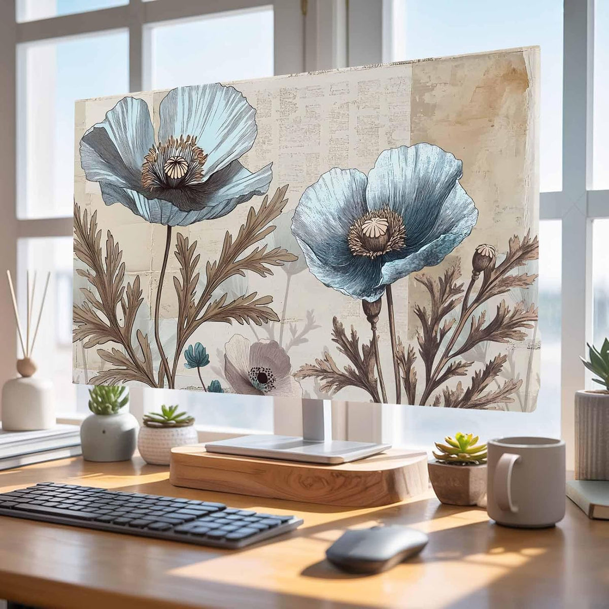 Yukro 40 Inch, 35"x22" Blue Broccoli Indoor TV Dust Cover, Rustic Farmhouse Floral Retro Brown Plant Elastic TV
