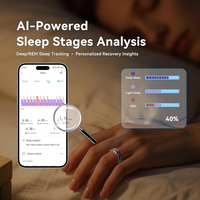 Smart Ring for Women Men,Health Fitness Tracker with Sleep/Blood Pressure/Oxygen Monitoring, Heart Rate & Activity Tracking,IP68 Waterproof, 7-Day Battery,No Subscription Fee 3-Black 13