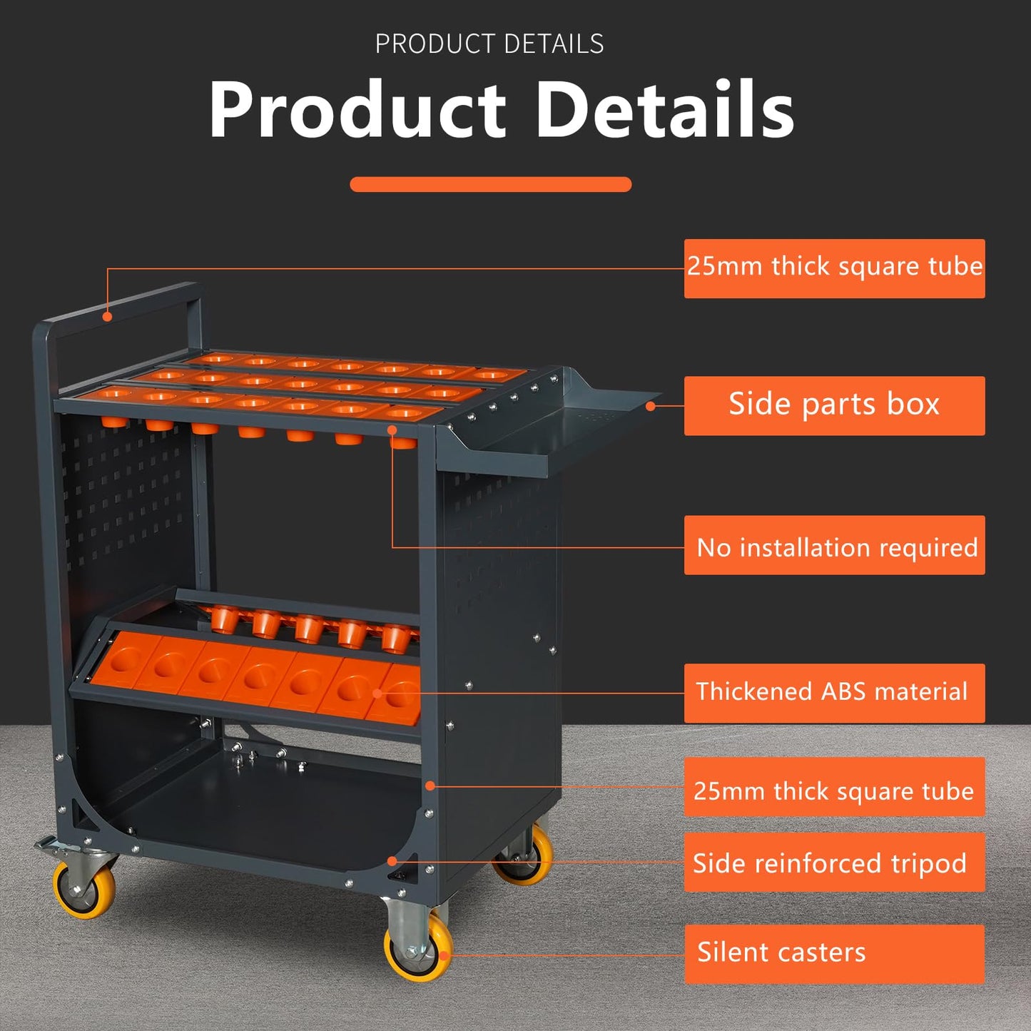LYREIGN Grey Classic 40 Taper CNC Tool Holder Transfer Cart, 35 Capacity CAT/BT40 Service Carts with Wheels Heavy Duty, Multi-Function Workshop CNC Tool Trolley
