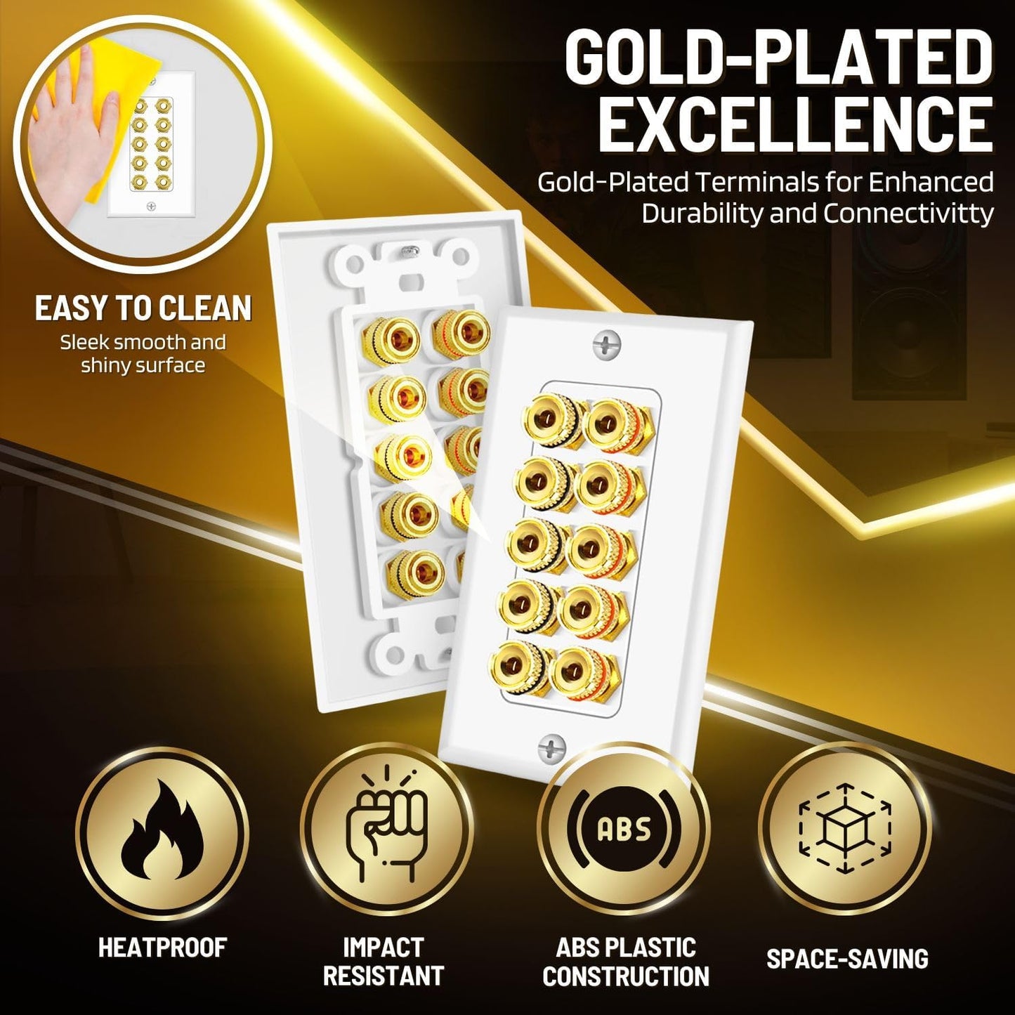 TNP Products 5 TNP Home Theater Wall Plate - Banana Plug Wall Plate, Speaker Wire with Gold-Plated Terminals, Single