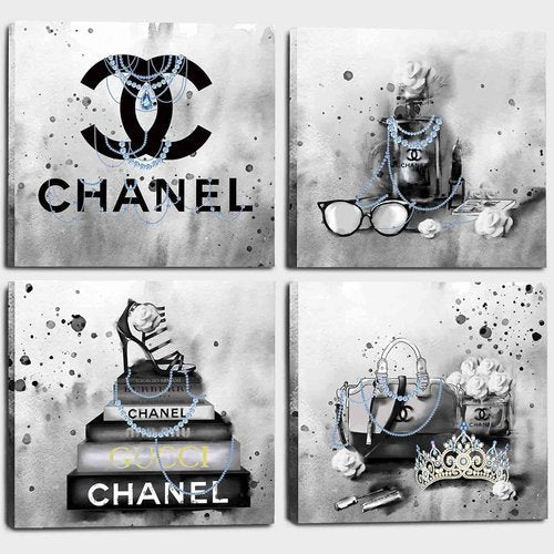 Meetdeceny Bedroom Wall Decor - Black & White Handbag Art for Teen Girls | Stylish Canvas Prints - 20"x20" (4 Pieces)