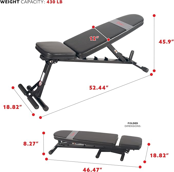 Sunny Health & Fitness Compact Premium Incline Bench Press Bar Rack Set & Optional Leg Extension Developer, Preacher Curl for Solid Strength Training Home Gym