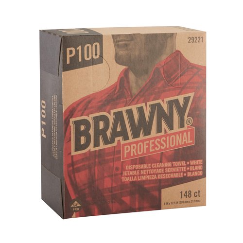 Georgia-Pacific Brawny Professional P200 Disposable Cleaning Towel by GP PRO (Georgia-Pacific), 29221, 1/4-Fold, White, 2960 Count (148 Towels Per Box, 20 Boxes Per Case), Towel (WxL) 8" x 12.5"