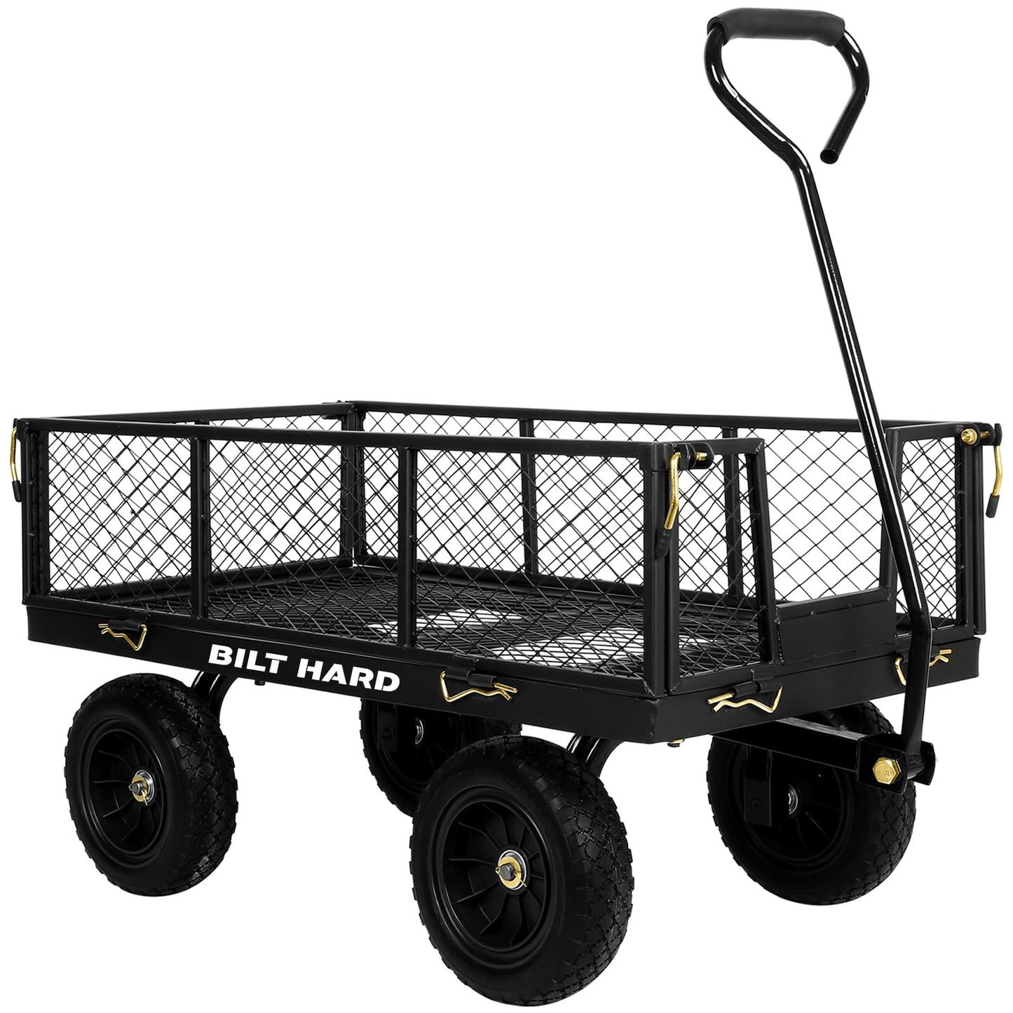 BILT HARD 880 lbs 10" Tires Steel Garden Cart with 180° Rotating Handle and Removable Sides, Heavy Duty 4 Cu.Ft Capacity Utility Garden Carts and Wagons, Black
