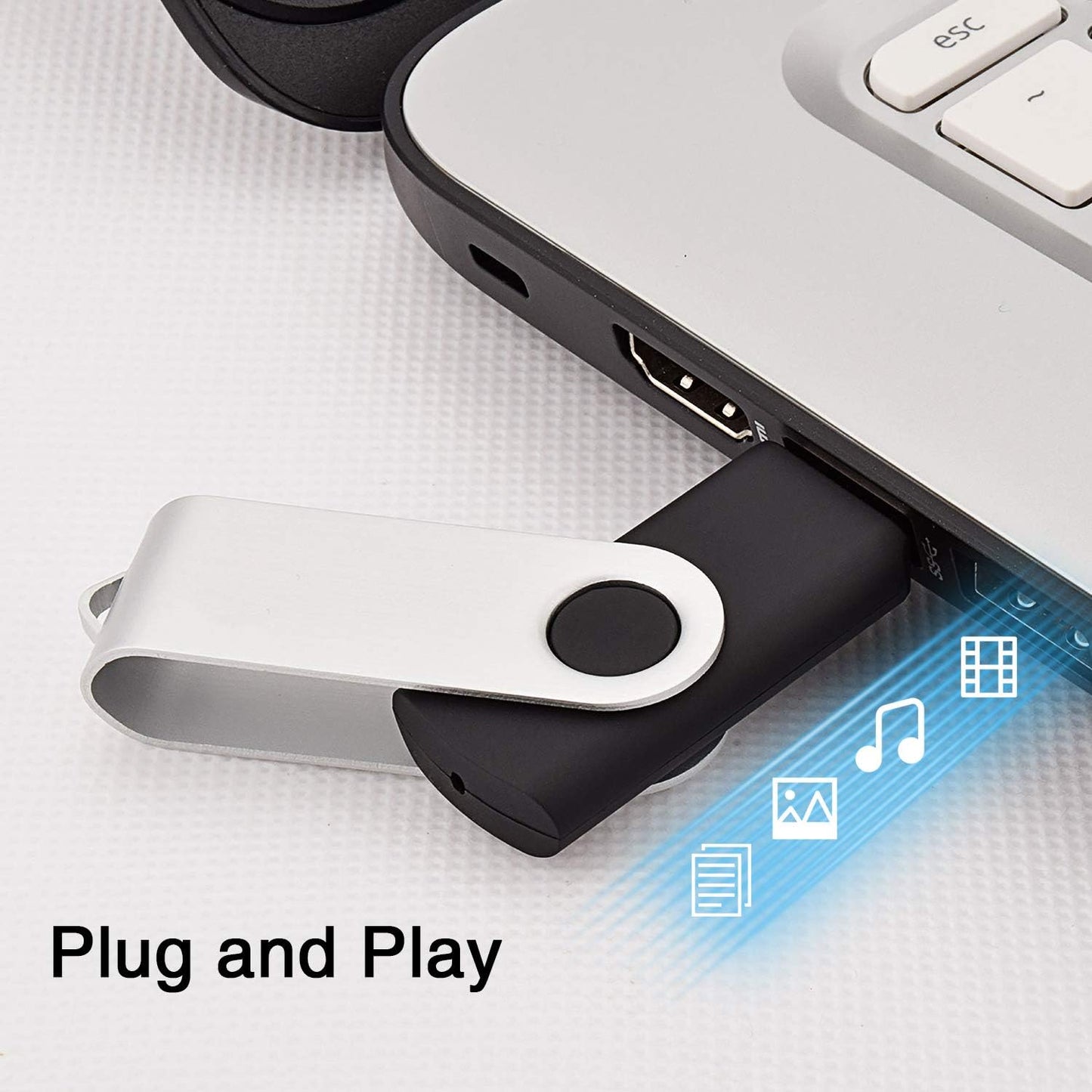 KOOTION 10PCS 2GB 2.0 USB Flash Drives USB Flash Drives Memory Stick Fold Storage Thumb Drive Pen Swivel Design Black