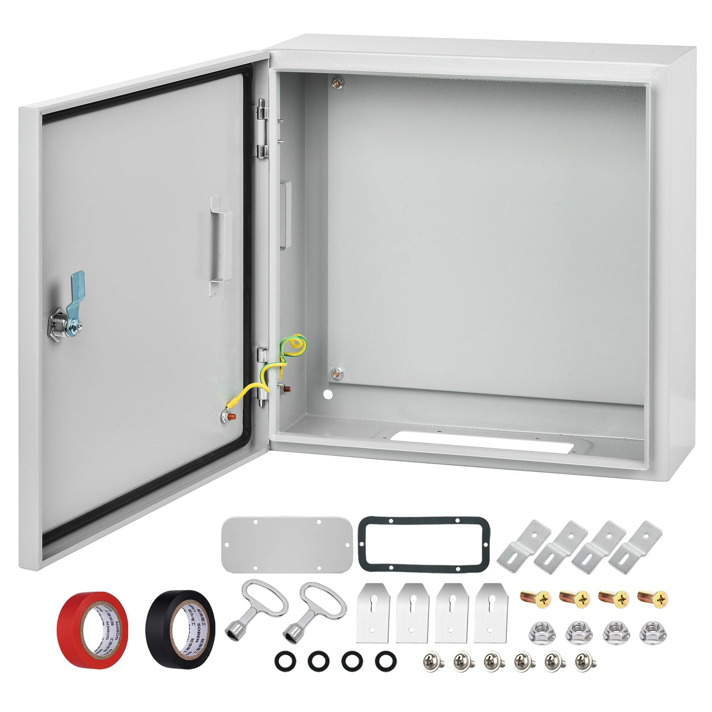 AUFUNIU Steel Electrical Junction Box, 24 x 24 x 12'' Waterproof & Dustproof Electrical Enclosure, Outdoor & Indoor Universal Project Box with Lock & Mounting Plate