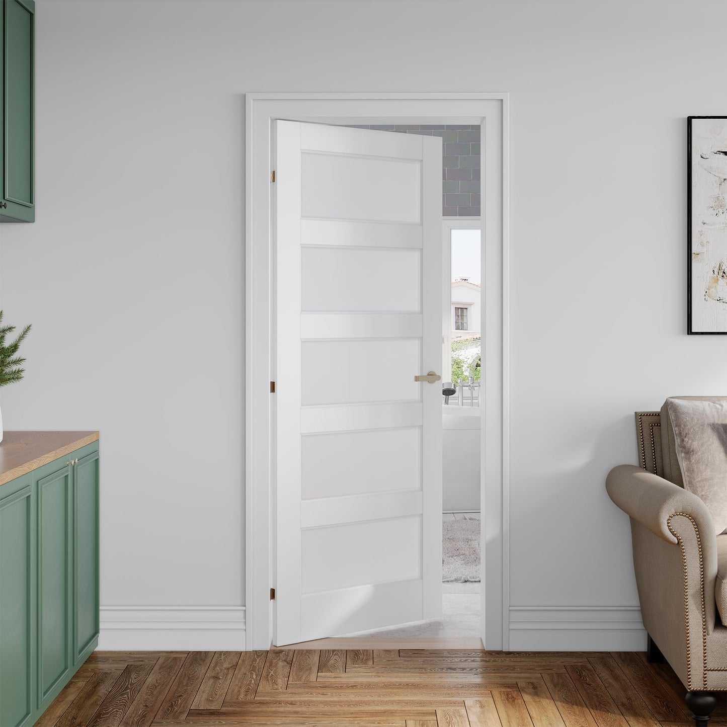 SMARTSTANDARD 5-Panel Frosted Glass Interior Door Slab, 24" x 80" Slab Door for Pantry Pocket Laundry Bathroom French, Solid Core Pre-Assembled Panel Without Hardware, White