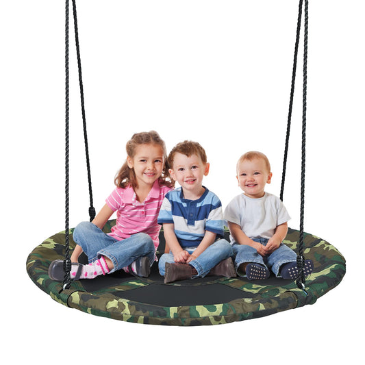 LDAILY Moccha Flying Saucer Tree Swing, Giant 40” Round Swing with Metal Frame, Adjustable Hanging Rope, Waterproof 600D Oxford Cloth, Indoor Outdoor Swing for Backyard, Playground (Camo Green)