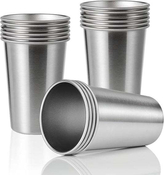 16 Pack 16oz Stainless Steel Pint Cup,Healthy Unbreakable and Stackable,Metal Drinking Glasses