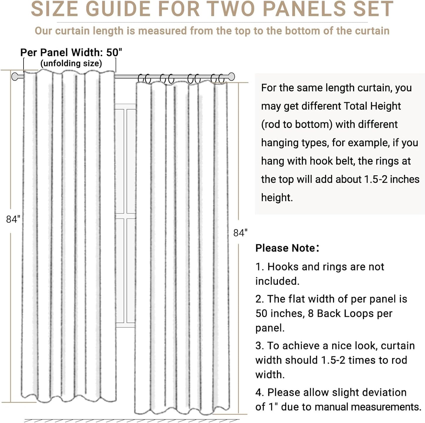 Skiennix 100% Blackout Linen Curtains - Thermal Insulated Drapes for Bedroom | 42" W x 45" L, Bright White, 2 Panels Set