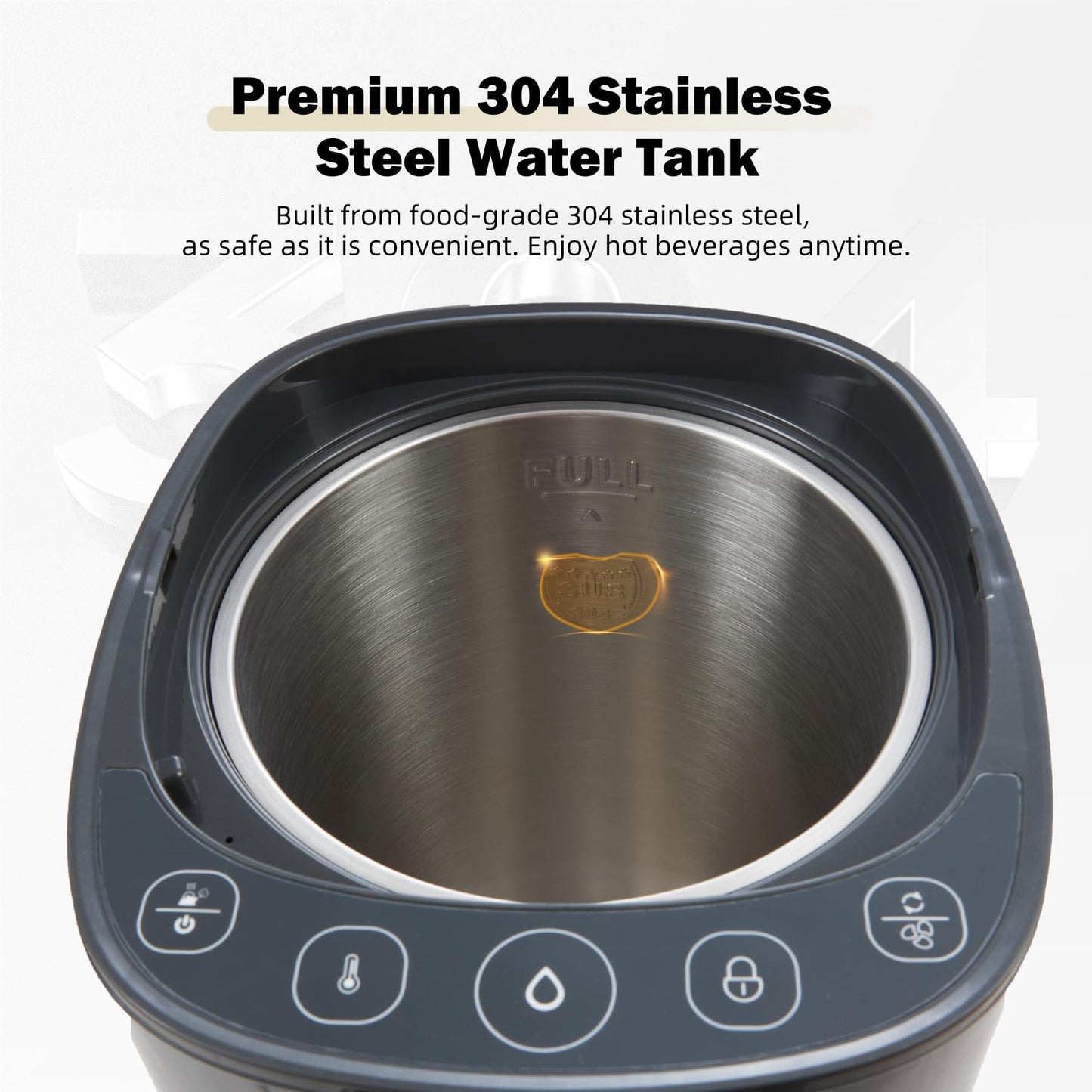 OCTAVO Water Boiler & Warmer 5 Liter, 304 Stainless Steel Water Tank, 700 Watt 6 Adjustable Water Temperature, LCD Touch Control Screen, Child Lock with Water Shortage Indicator