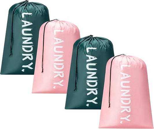 4 Pack XL Travel Laundry Bag, Machine Washable Dirty Clothes Organizer with Drawstring,Large Enough to Hold 4 Loads of Laundry, Easy Fit a Laundry Hamper or Basket Travel Essentials 24" x 36"