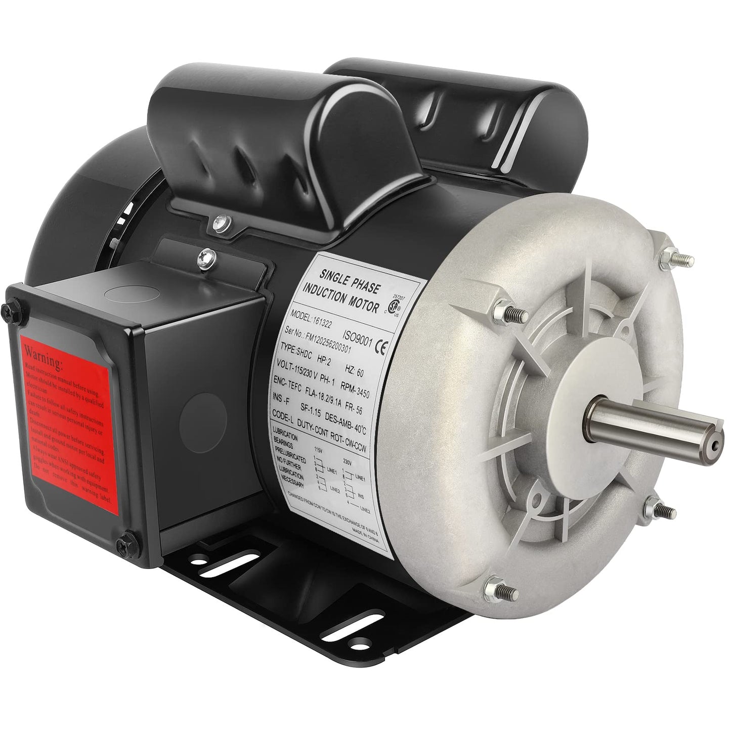 2 HP Electric Motor Farm Duty Single Phase Motor 3450RPM 56 Frame 5/8" Shaft 115/230V TEFC CW/CCW