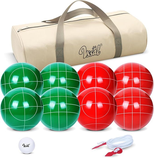 Bocce Ball Set Regulation Size and Weight for Professional Tournament, Backyard, Beach, Lawn Game with 8 Resin Bocci Balls, Pallino, Measuring Rope, Carrying Bag