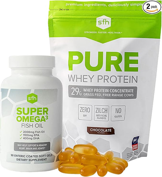 SFH Health & Wellness Bundle Pure Whey Chocolate Protein Powder and Super Omega 3 Fish Oil