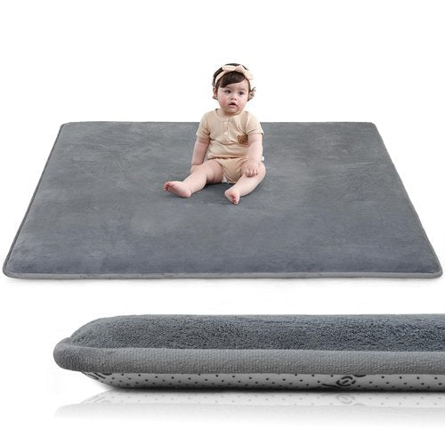 Huloo Play Mat - Non-Toxic 50"×50" Coral Velvet Tummy Time Mat | 1.3" Thick, Soft & Safe for Infants