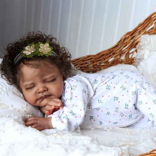 WOOROY Realistic Reborn Baby Dolls Black - 20-Inch African American Sleeping Newborn Dolls with Weighted Cloth Body and Soft Hand-Rooted Curly Hair with Accessories Gift Set for Kids Age 3+