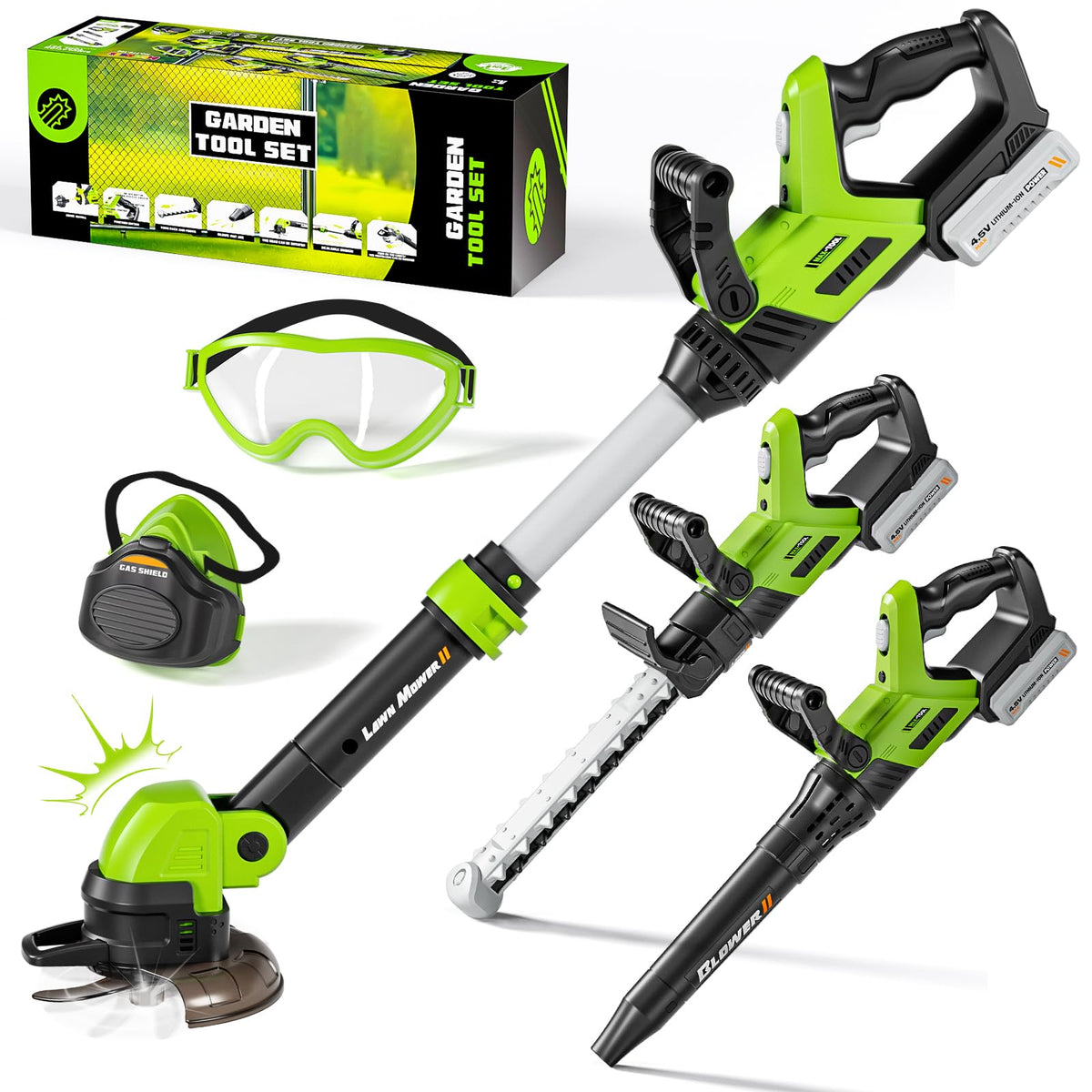 Kids Tool Set, 3-IN-1 Toddler Power Garden Tools with Sounds & Lights, Volume+/-, Toy Weed Wacker, Leaf Blower & Hedge Trimmer, Outdoor Play Toy Tools, Christmas Birthday Gifts for Boys 3 4 5 6 7 8+