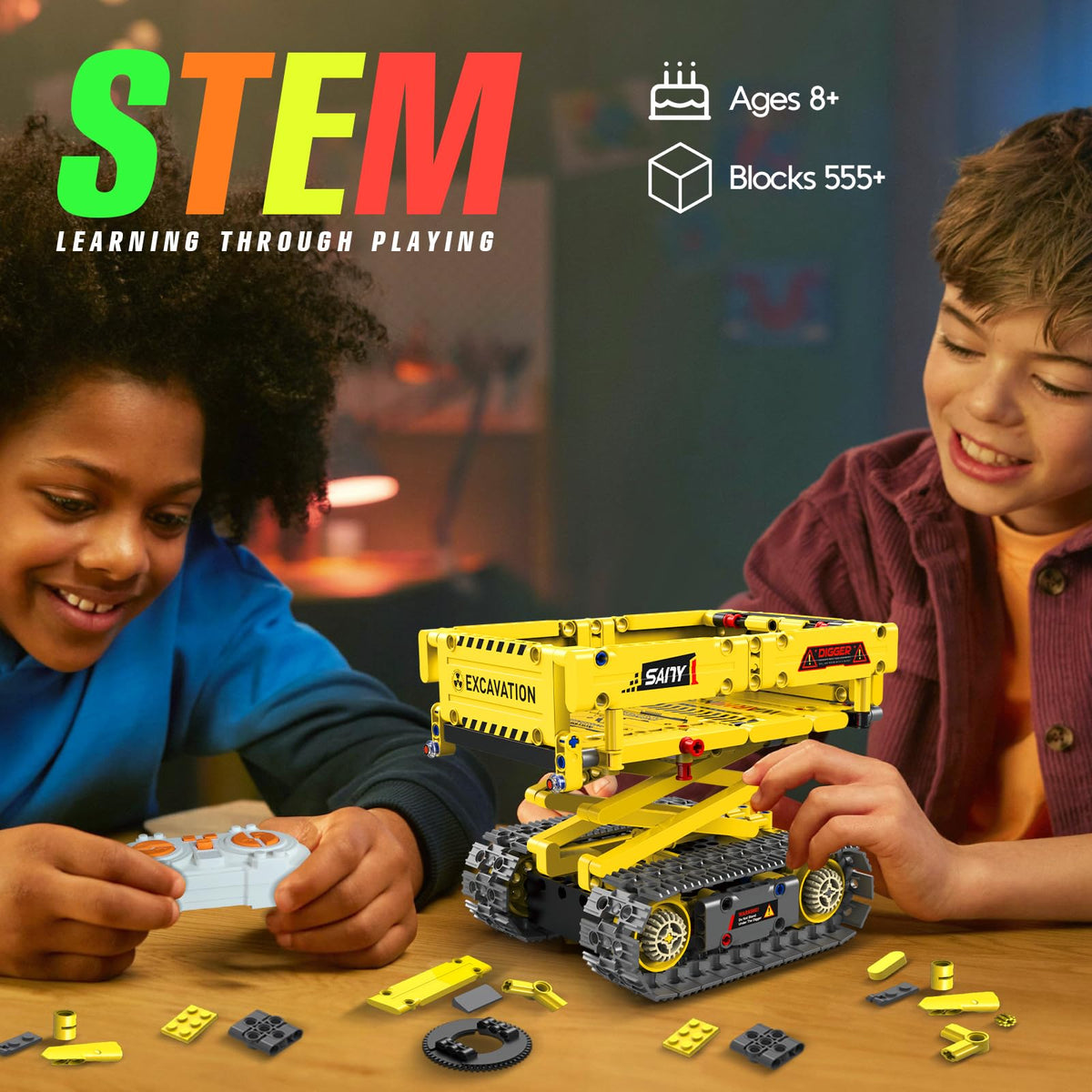 aukfa Excavator Robot Building Toys for Boys, STEM Projects for Kids Ages 8-12, Remote & APP Control Stem Kits Learning Educational Building Kit Dinosaur Robot Toy Gifts for Boys Girls (555 Pieces)