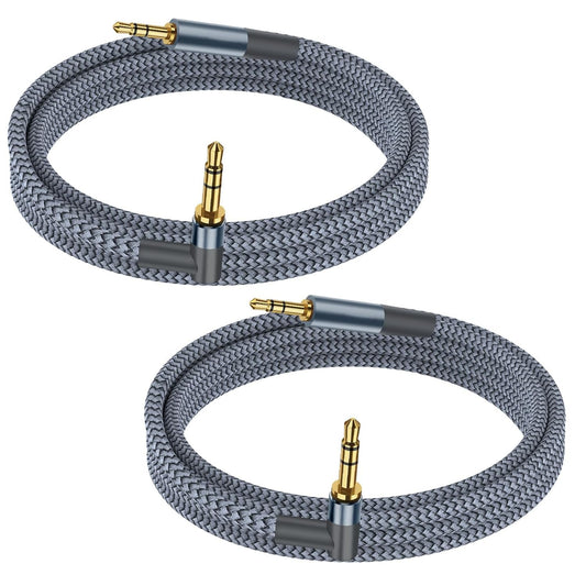 3.5mm 90 3.5mm (2 PACK 3.94FT/1.2M) Aux Cable Cord,Hi-Fi Sound Degree Nylon Braided Male to Male Stereo Aux Cables