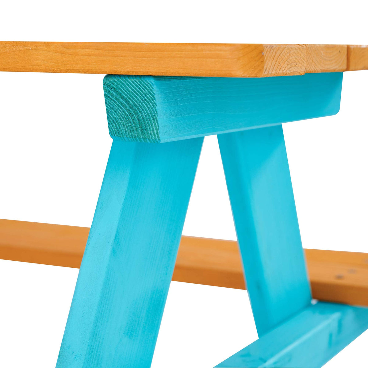Teamson Kids - Wooden Outdoor Child Children Kids Picnic Table & Chair Bench Set - Brown/Aqua