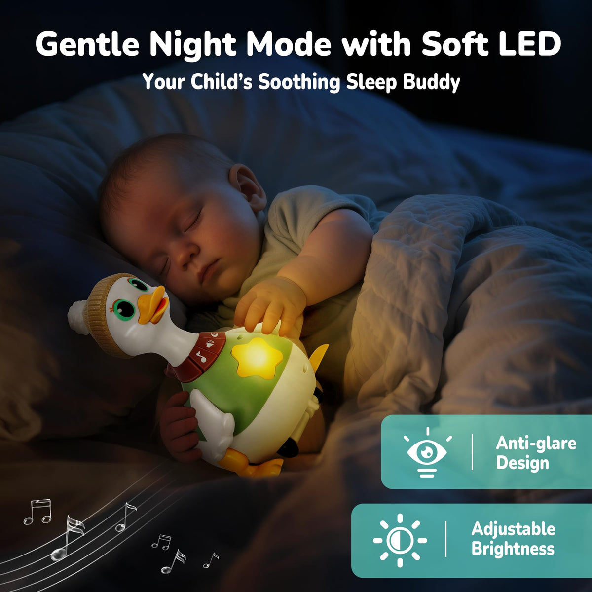 Hestiasko Baby Toys 6 8 10 12 Months, Tummy Time Duck Toy, Musical Dancing Duck Set with Lights & Sounds, Crawling and Interactive Sensory Learning Toy for Infants, Toddlers Gift for 1 Year Old Boy