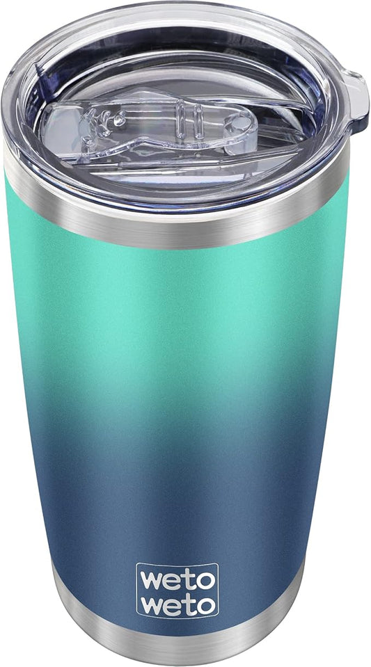 WETOWETO 20oz Insulated Stainless Steel Tumbler, Double Wall Vacuum Travel Coffee Mug, Leak-Proof Tumbler Cup for Home Office Travel (Green-Blue Gradient, 1 Pack)