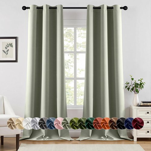 MIULEE Sage Green Blackout Curtains - Thermal Insulated Room Darkening Drapes | 90-Inch Long, 2 Panels