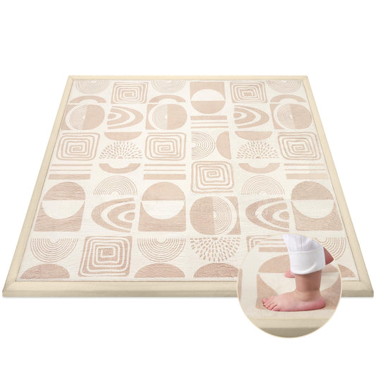 Omedecal 59"×71" Baby Play Mat for Floor & Playpen, 1.2" Thick High-Density Foam Nursery Mat for Tummy Time, Soft Plush Carpet with Non-Slip Bottom for Infant Toddler Baby Crawling & Playing (Khaki)