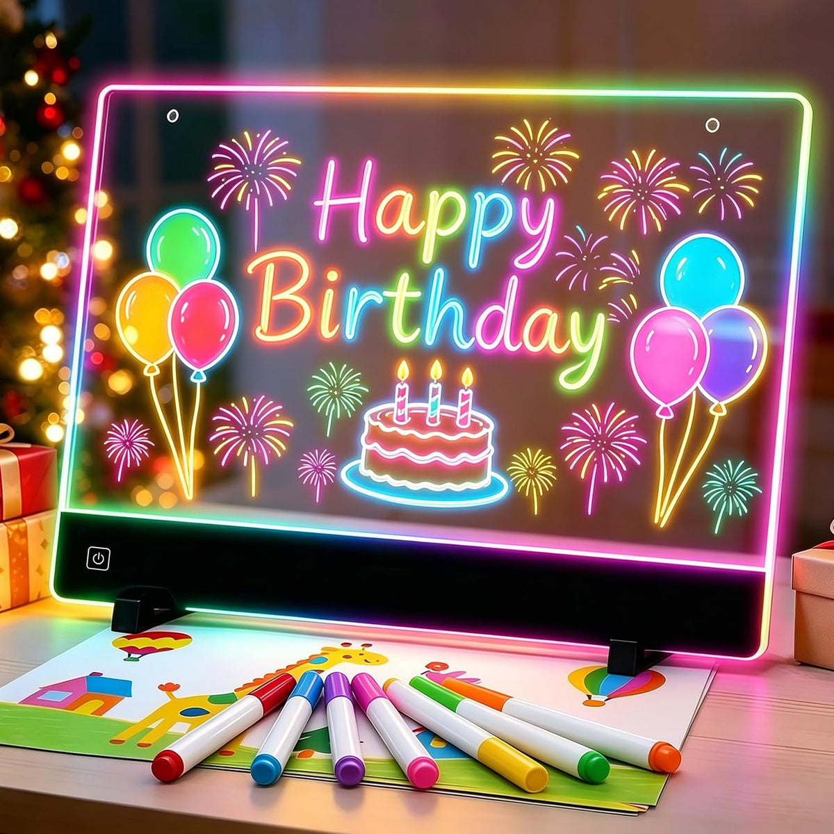 LED Drawing Board for Kids, 13" Rechargeable Light Up Drawing Pad, 72H Battery, Neon Art Dry Erase Doodle Glow Note Board with 5 Tracing Papers, 7 Markers, Kids Toy Birthday Gift for Boys Girls 3-12