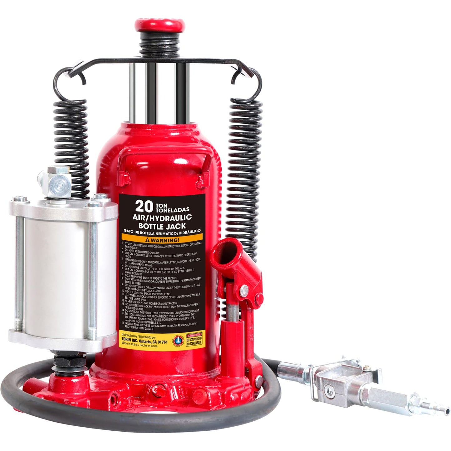 Big RED TQ20006-1 Torin Welded Pneumatic Air Hydraulic Car Bottle Jack: Aluminum Alloy Pump and Special Slow Release Equipment for Auto Repair and House Lift, 20 Ton (40,000 LBs) Capacity, Red