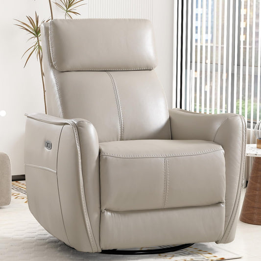 Bonzy Home Power Swivel Rocker Recliner Chair with USB Port, Wide Seat, Head & Lumbar Support, Upholstered Glider Chair for Living Room, Nursery, Silver