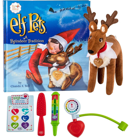 The Elf on the Shelf Elf Pets Reindeer Plush, Reindeer Tradition Story Book, and Cheer Checkup Vet Accessory Set (Multi-Item Bundle)
