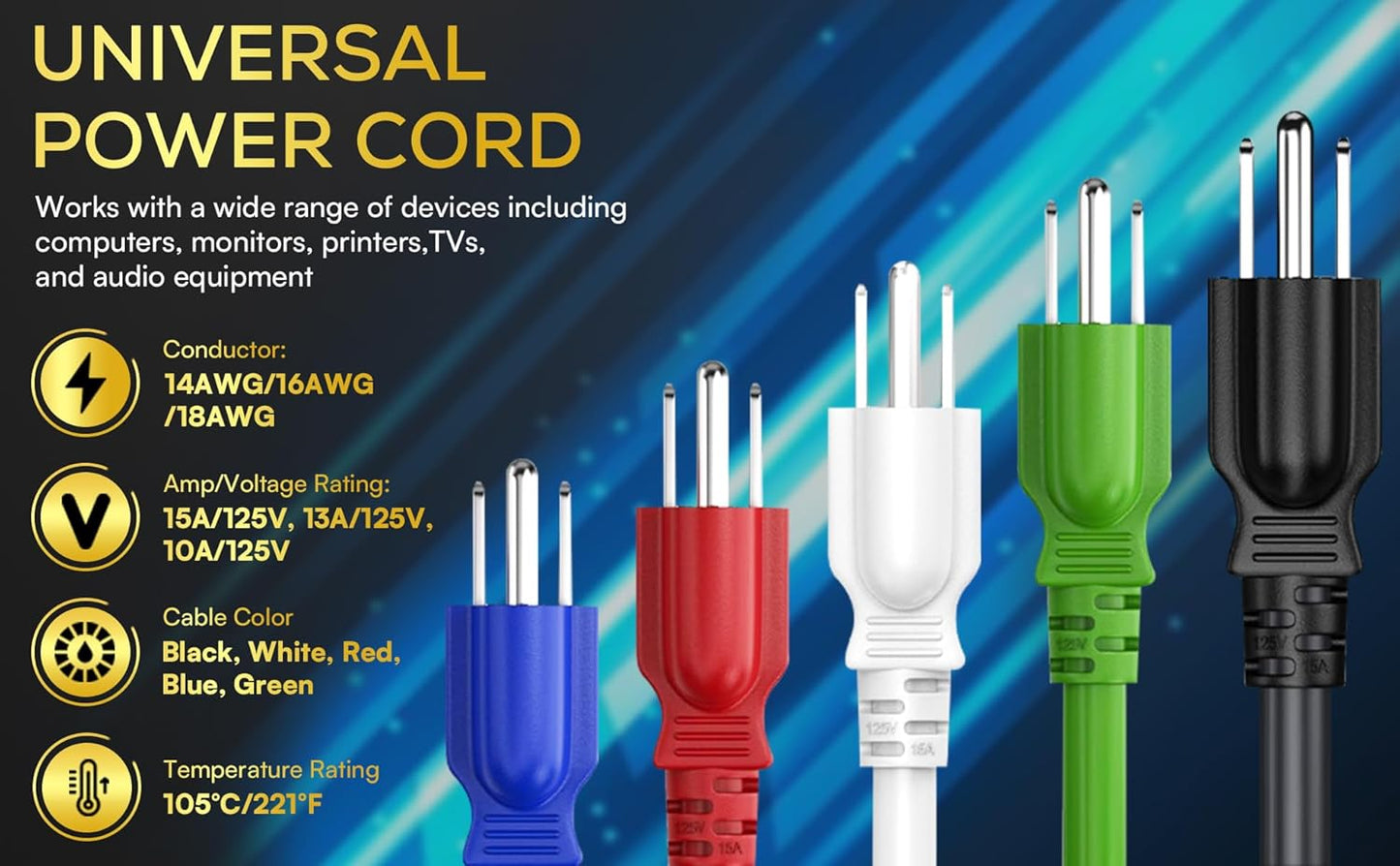 Cable Leader 1.5ft 18 IEC320 C13 5-15P, AWG Universal Power Cord to NEMA Extension Power Cord, Compatible