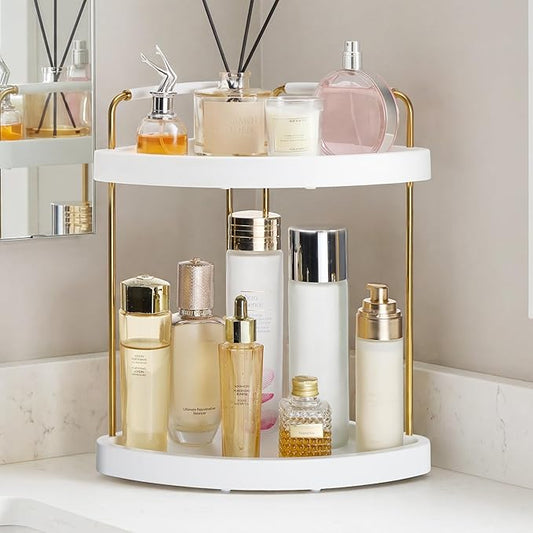 Vtopmart 2-Tier Bathroom Corner Countertop Organizer, Vanity Dresser Counter Tray Shelf for Skincare, Perfume, Makeup, Gold