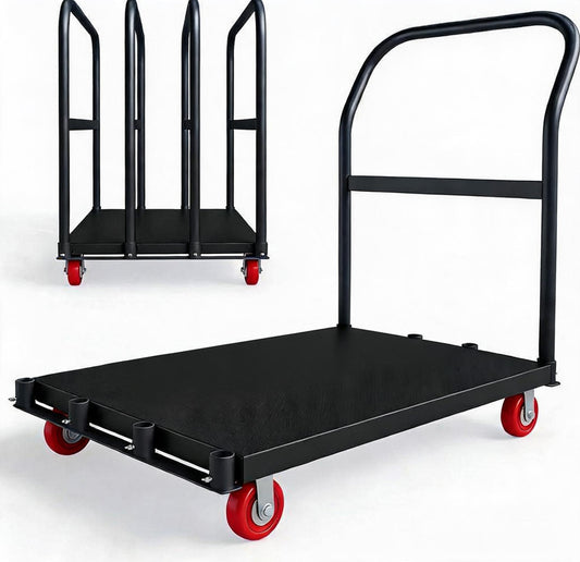 2000LBS Heavy Duty Folding Platform Cart - Dual Side Handrails - 37x24 Inch All-Weather Rolling Computer Tower Dolly - 5" 360° Swivel Wheels - Easy Storage - Black | 2 Brake Wheels + 2 Global Wheels