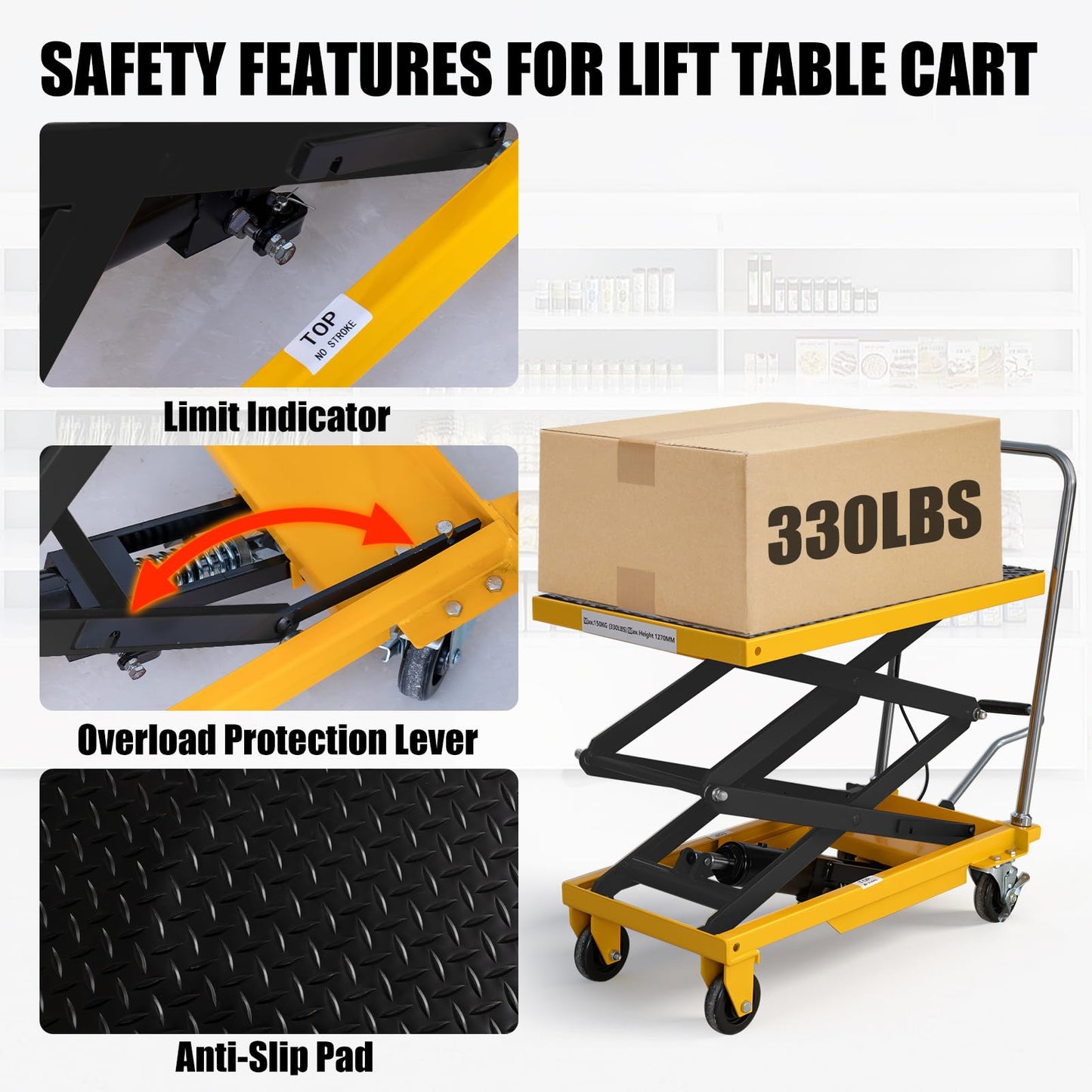 Hydraulic Lift Table Cart, 440lbs Capacity 49.6'' Max Lift, Double Scissor Lift Table w/4 Wheels & Non-Slip Pad, Heavy Duty Hydraulic Platform Lift Cart for Warehouse, Shop, Garage Material Handling