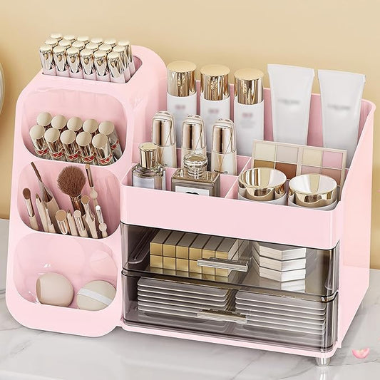 Anylady Large Capacity Makeup Organizer Countertop with Makeup Brush Holder for Vanity, Thickened Material, Bathroom Countertop Organizer Skin Care Perfumes Storage, Teen Girl Gifts for 13-25 Year