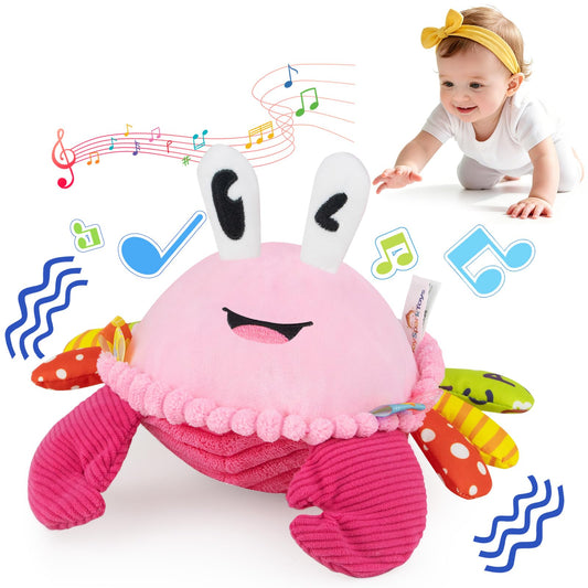 Baby Toys 6-12-18 Months, Pink Crawling Crab Tummy Time Toy, Rechargeable Musical Plush Toy with 50 Songs & Voice Recorder, Dancing Bouncing Interactive Baby Girl Sensory Toddler Toys 1 Year Old Gift