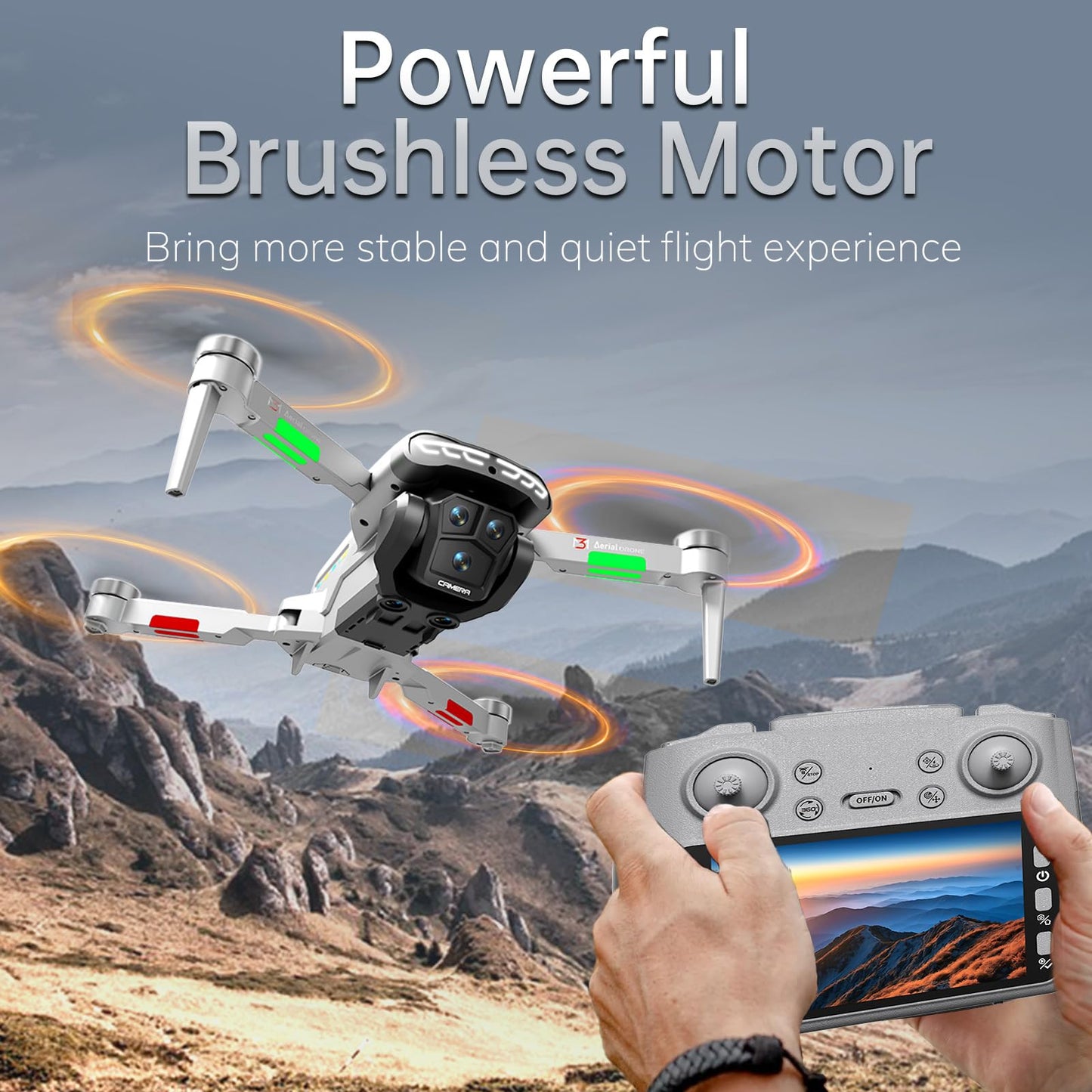 Drone with Camera for Adults 4K, RC Drones with LCD Screen Controller, LED Lights, Brushless Motors Quadcopter for Beginners, Stable Hover, Waypoint Fly, One-Key Takeoff/Landing
