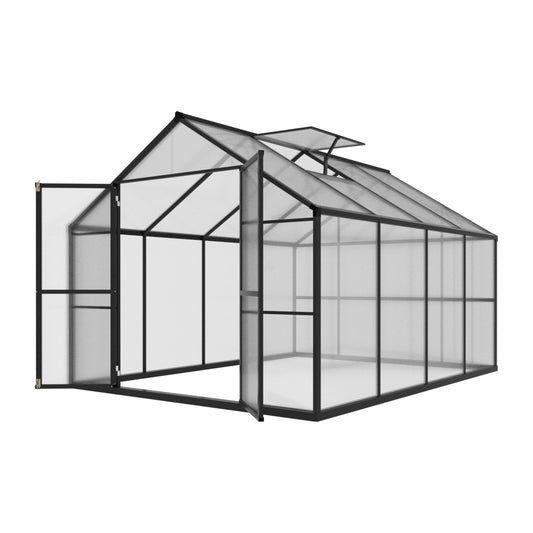 BlueWish 8x8FT Greenhouse for Outdoors, Greenhouses with Adjustable Vents, Lockable Door, Outdoor Aluminum Greenhouse Kit with Polycarbonate Panel, Walk-in Green House for Garden, Backyard, Gray