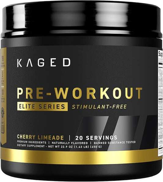 Kaged Pre Workout Elite Stim Free Powder | Cherry Limeade | Pre-Workout with Creatine, Beta Alanine, L-Citrulline, BCAAs | Caffeine Free | Pre Supplements for Men & Women | 20 Servings