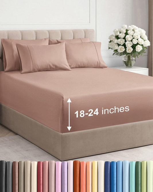 Skiennix Extra Deep Cal King Sheet Set | 6-Piece Breathable Cooling Bedding - Soft, Wrinkle-Free Mauve